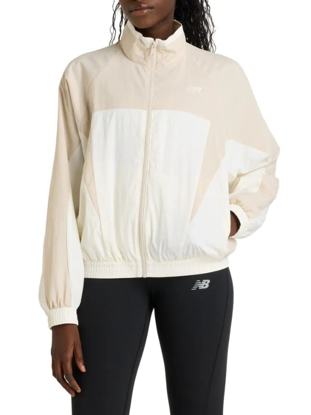 NWT New Balance Water Defy Oversized Colorblock Windbreaker Jacket Beige Medium